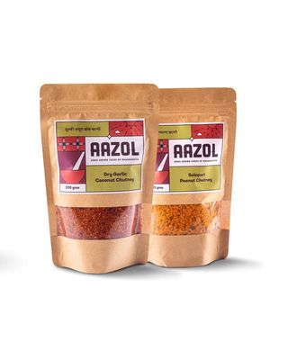Aazol Top-selling Chutneys Combo | Dry Garlic Coconut Chutney - 200g | Solapuri Peanut Chutney - 200g