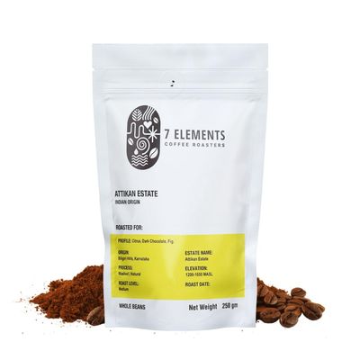 7 Elements Coffee Roasters Attikan Estate Roasted Whole Bean Coffee - 250 g (Pack of 1) | Medium Roast | Pure Arabica Coffee Beans | Fresh Single Origin | AA Grade | Rich Flavorful Coffee