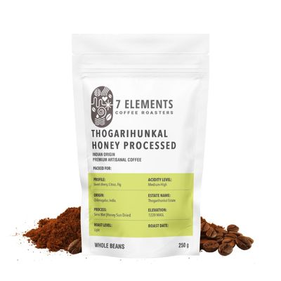 7 Elements Coffee Roasters Thogarihunkal Honey Processed Roasted Whole Bean Coffee - 250 g (Pack of 1) | Light Roast | Premium 100% Arabica 'AA' Grade Coffee Beans | Single Origin Flavorful Coffee