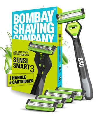 Bombay Shaving Company Sensi Smart 3 Razor with Cartridge (Pack of 4) || Green