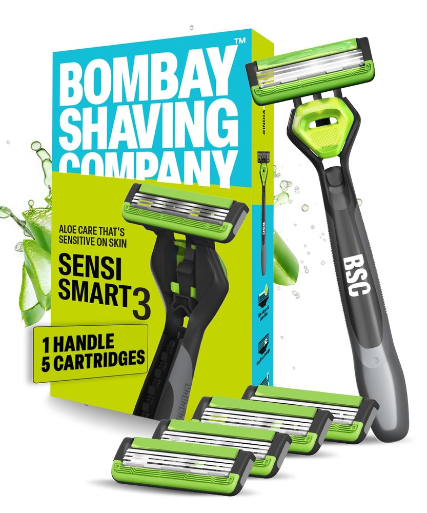 Bombay Shaving Company Sensi Smart 3 Razor with Cartridge (Pack of 4) || Green