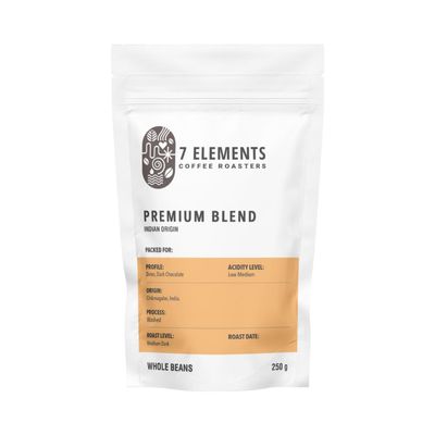 7 Elements Coffee Roasters Premium Blend Roasted Coffee Beans - 250 g (Pack of 1) | Medium-Dark Roast | Pure Arabica & Robusta Whole Bean Coffee | Speciality AA Grade | Rich Flavorful Coffee