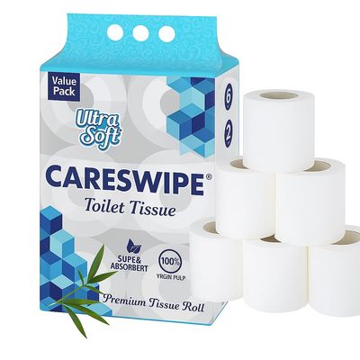 Careswipe 2 Ply Toilet Tissue Paper Rolls 1050 Sheets Pack of 6 Super Soft | Flushable | Easy to Tear
