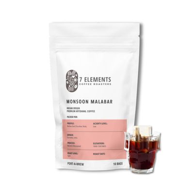 7 Elements Coffee Roasters Monsoon Malabar Port-A-Brew Pour Over Coffee Drip Bags - Pack Of 10 Sachets | Light Roast | 100% Arabica Freshly Roasted Ground Coffee Bag | Single Origin | Flavored Coffee