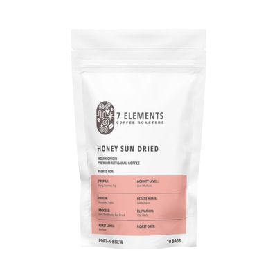7 Elements Coffee Roasters Honey Sun Dried Port-A-Brew Pour Over Coffee Drip Bags - Pack Of 10 Sachets | Medium Roast | 100% Arabica Freshly Roasted Ground Coffee Bag | Flavored Coffee |Carry Anywhere