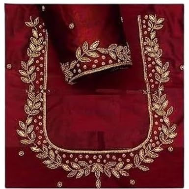 Women Maroon Naz Maggam Hand Made Work Silk Blend Half Sleeve Blouse Attending Formal Or Traditional Events, Standrad