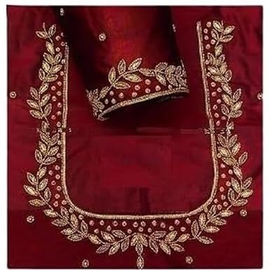 Women Maroon Naz Maggam Hand Made Work Silk Blend Half Sleeve Blouse Attending Formal Or Traditional Events, Standrad