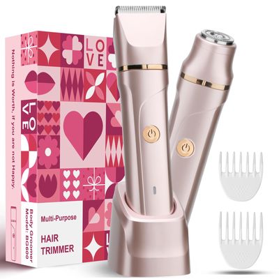 Bikini Trimmer for Women 2-in-1 Rechargeable Electric Razors for Women, Painless Electric Shaver for Bikini, Underarm, Legs, Arms IPX7 Waterproof, Compact Travel Design