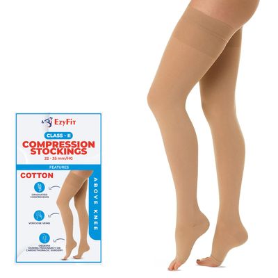 EZYFIT Imported Class II Cotton Compression Stockings Above Knee for Varicose Veins | Varicose Veins Stockings For Men and Women | 22-35mm/Hg (2X-Large)