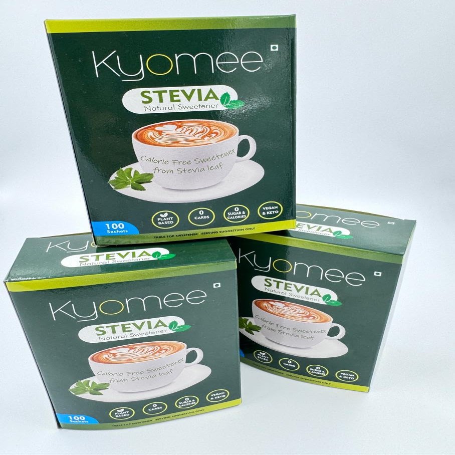 Kyomee Stevia (100 Sachets X 3) - Sugar Free Powder, Zero Calorie Sweetener For Healthy Life, Lactose Free, Tastes Like Sugar, Ideal for Daily Beverages, Cooking, and Baking