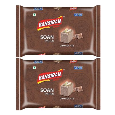 Bansiram Sweets | Soan Papdi Chocolate Flavour | Traditional Indian Mithai | Flaky, Melt-in-the-Mouth Sweet | Festival Delight | Ready-to-Eat Dessert (2 x 250g) Combo Pack 500g