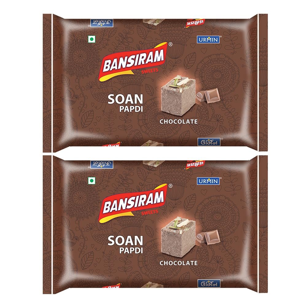 Bansiram Sweets | Soan Papdi Chocolate Flavour | Traditional Indian Mithai | Flaky, Melt-in-the-Mouth Sweet | Festival Delight | Ready-to-Eat Dessert (2 x 250g) Combo Pack 500g