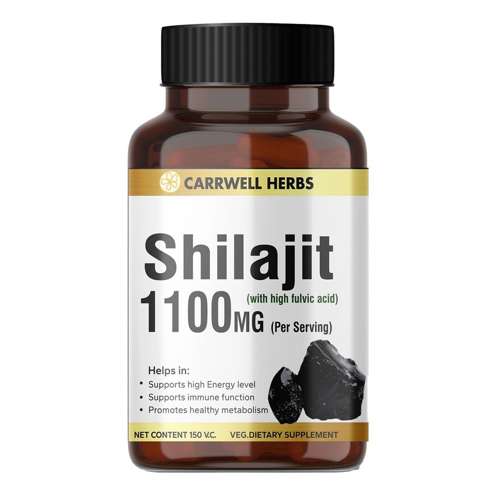 Shilajit Capsules for Men with Ashwagandha - 1100 Mg - Carewell Herbs Approved Ayurvedic Herbs- 150 Capsules (Pack of 1)