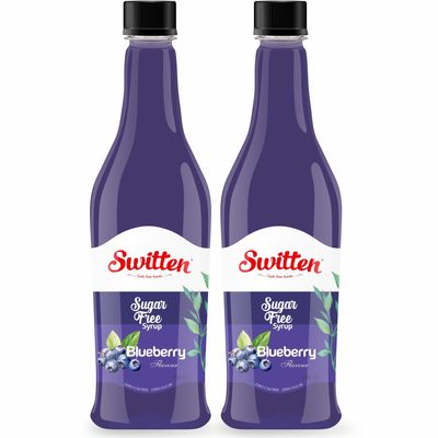 Switten Sugar Free Blueberry Syrup - Pack of 2 (Each 750ml) I Diabetic Friendly | Concentrated Syrup | No Added Sugar | Cocktail, Mocktail, Sharbat I Zero Calorie Sharbat