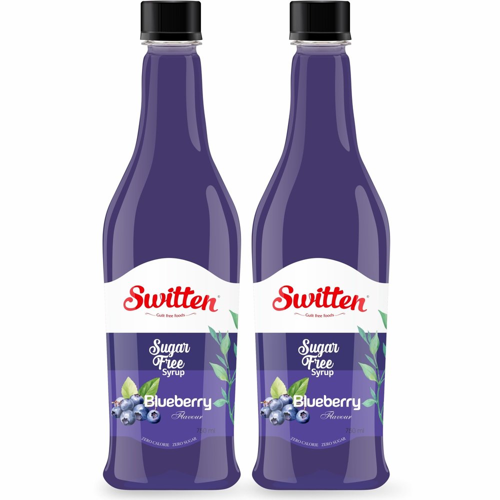 Switten Sugar Free Blueberry Syrup - Pack of 2 (Each 750ml) I Diabetic Friendly | Concentrated Syrup | No Added Sugar | Cocktail, Mocktail, Sharbat I Zero Calorie Sharbat