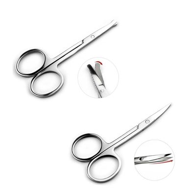 Eyebrow Scissors and Nose Hair Trimmer for Men Women, Professional Mini Scissors for Facial Hair, Eyelashes. Beard Scissors, Safety Scissors, Stainless Steel Curved and Rounded Scissors Set
