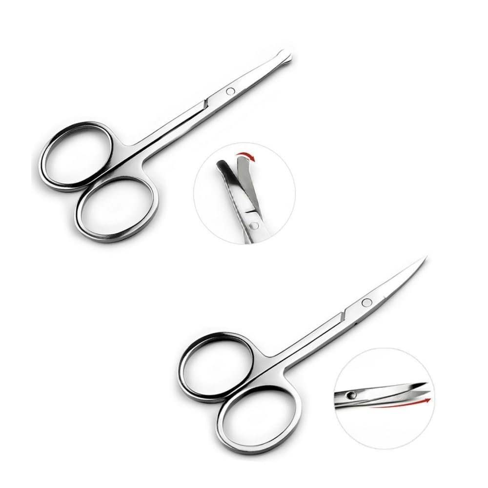 Eyebrow Scissors and Nose Hair Trimmer for Men Women, Professional Mini Scissors for Facial Hair, Eyelashes. Beard Scissors, Safety Scissors, Stainless Steel Curved and Rounded Scissors Set