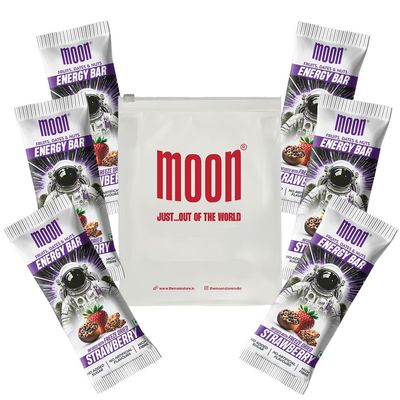 Moon Energy Bar Strawberry | 270g Pack (45g x 6 Bars) | High Fibre | Freeze-Dried Fruits | Dates & Nuts | Nutritious | Fruit Bar Snack