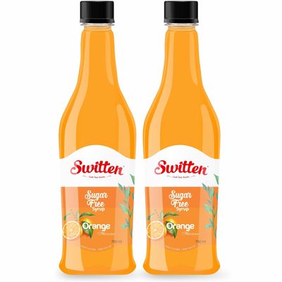 Switten Sugar Free Orange Syrup - Pack of 2 (Each 750ml) I Diabetic Friendly | Concentrated Syrup | No Added Sugar | Cocktail, Mocktail, Sharbat I Keto friendly I Zero Calorie Sharbat