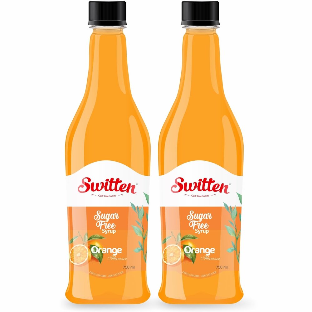Switten Sugar Free Orange Syrup - Pack of 2 (Each 750ml) I Diabetic Friendly | Concentrated Syrup | No Added Sugar | Cocktail, Mocktail, Sharbat I Keto friendly I Zero Calorie Sharbat