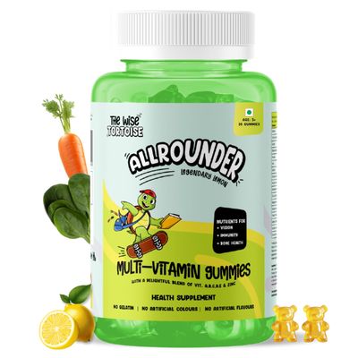 All Rounder Kids Multivitamin Gummies (Ages 515) | 1 Gummy a Day for Growth, Immunity & Brain Support | 30 Gummies | Natural Flavour Legendary Lemon | The Wise Tortoise