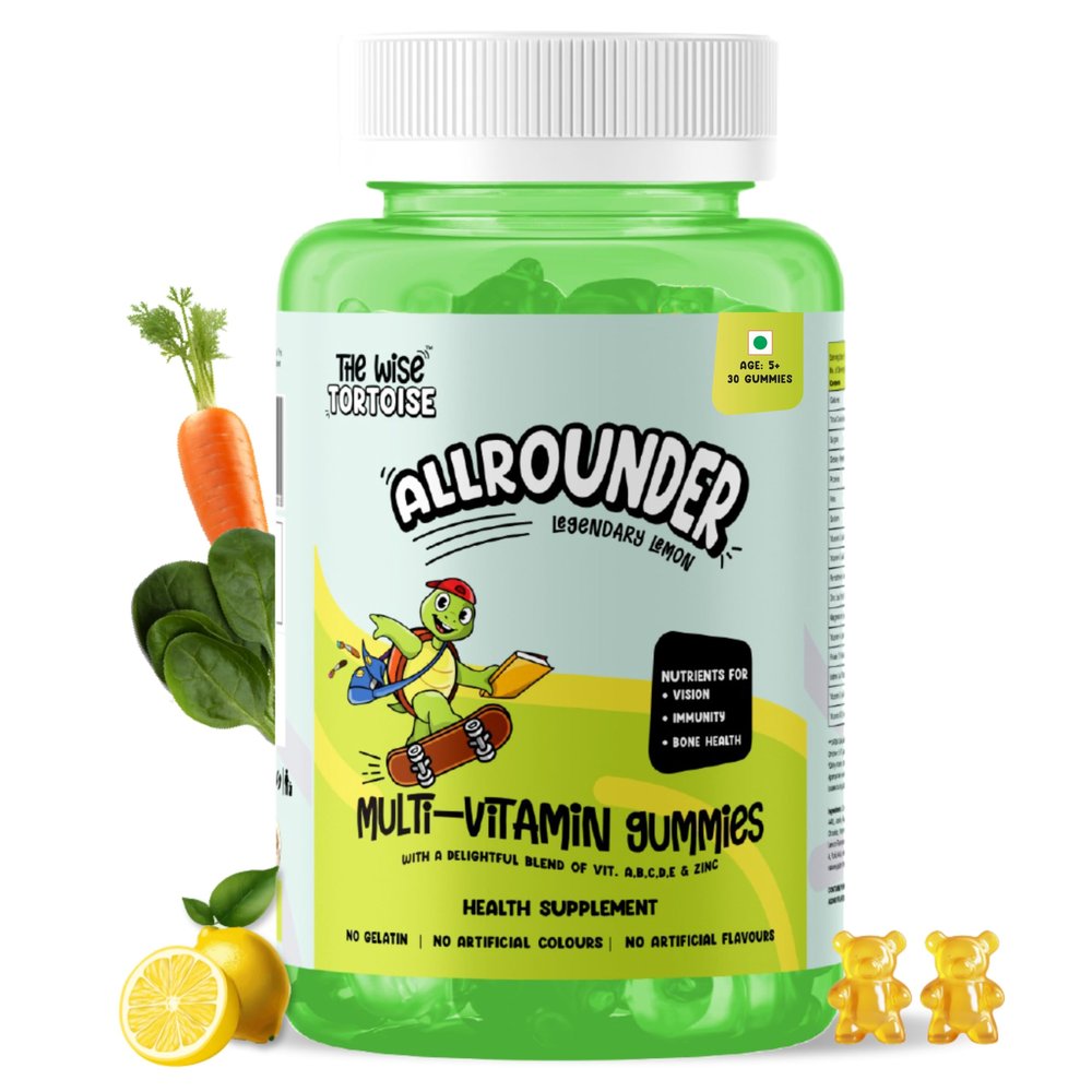 All Rounder Kids Multivitamin Gummies (Ages 515) | 1 Gummy a Day for Growth, Immunity & Brain Support | 30 Gummies | Natural Flavour  Legendary Lemon | The Wise Tortoise