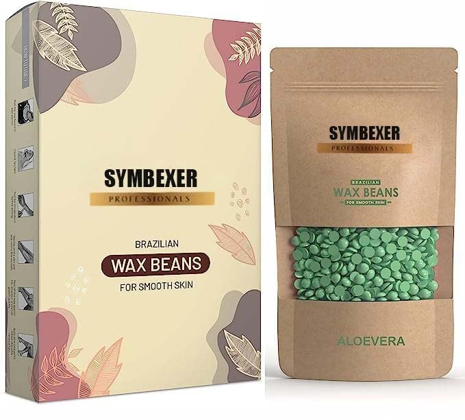 Symbexer Aloe Vera Hard Wax Beans Depilatory Stripless Wax & Painless| Used For Upper Lips, Arms, Legs, Full Body,Bikini |Smooth Skin| (200 Gram, Aloe Vera)