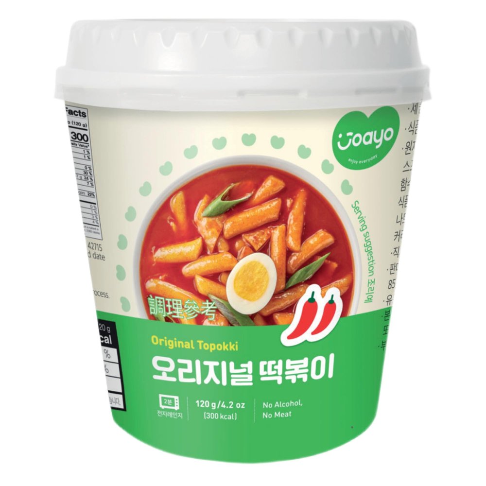 Joayo Original Topokki Rice Cakes with Spicy & Rich Flavorful Savory Sauce 120g, Pack of 1 | Non-Vegetarian & Authentic Korean Topokki | The Product of Korea (Famous Korean Street Food)