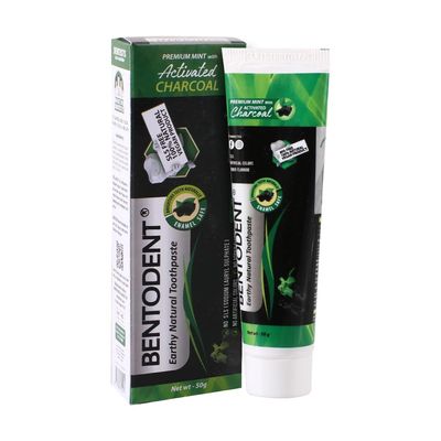 BENTODENT TOOTHPASTE Activated Charcoal Toothpaste -Teeth Whitening, Cavity Protection - Natural toothpaste, No Fluoride & No SLS (50 Grams)