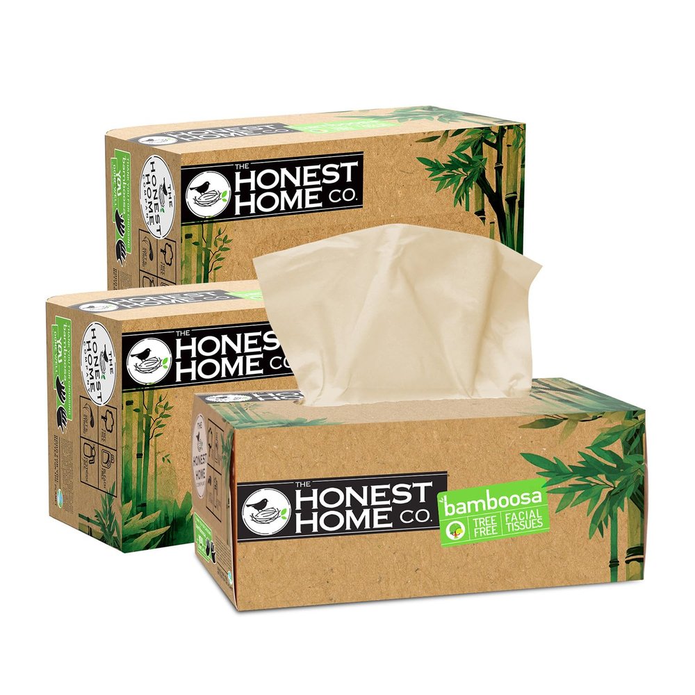 Bamboo Facial Tissue by The Honest Home Co. I 2 Ply Bamboo Soft Facial Tissue Paper Box | 600 Pulls | 100% Natural | Pack of 3 (200 Pulls/box)