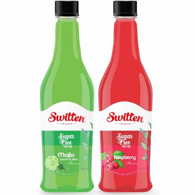 Switten Sugar Free Mojito and Raspberry Syrup - Pack of 2 (Each 750ml) I Diabetic Friendly | Concentrated Syrup | No Added Sugar | Cocktail, Mocktail, Sarbat I Keto friendly I Zero Calorie Sharbat