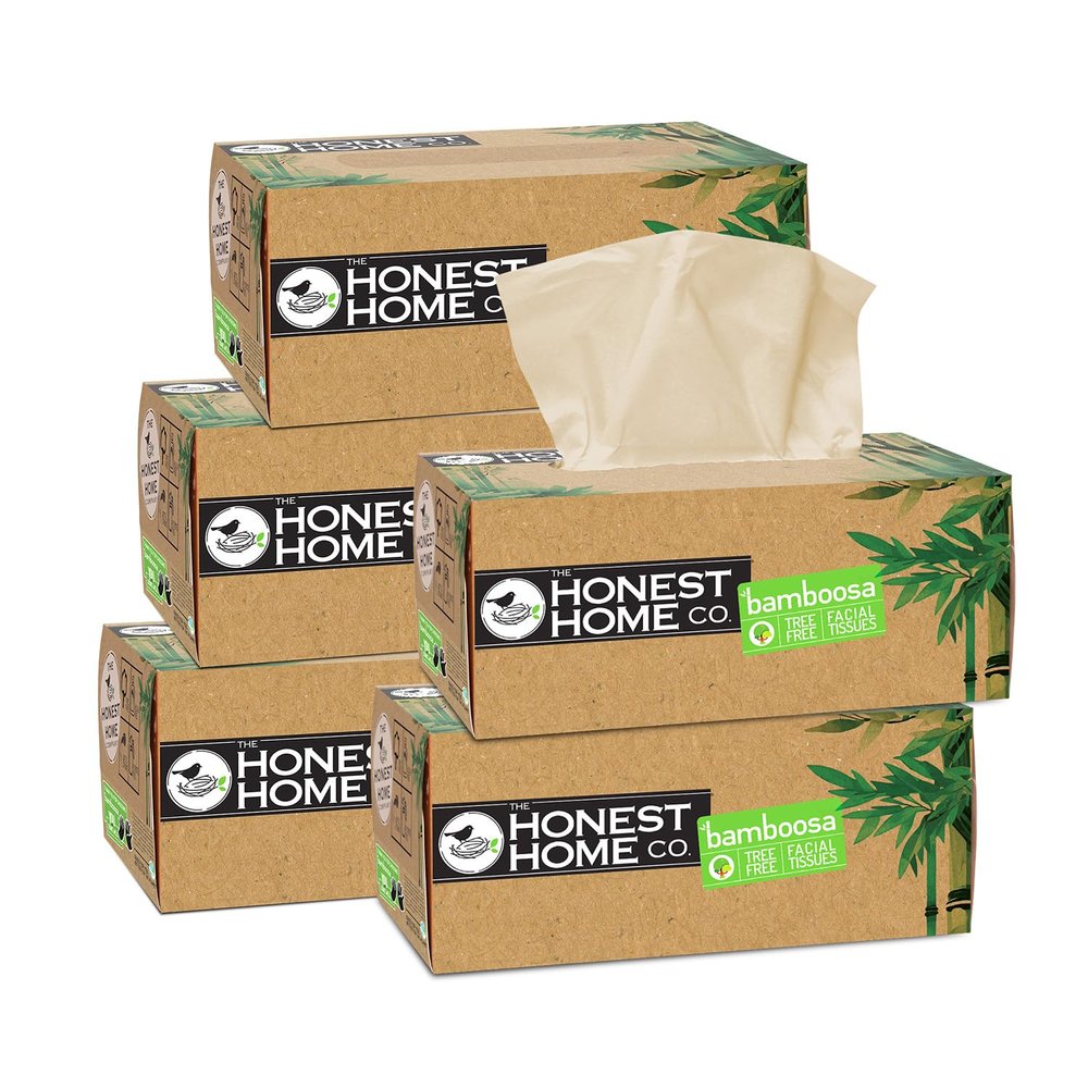 Bamboo Facial Tissue by The Honest Home Co. I 2 Ply Bamboo Soft Facial Tissue Paper Box | 1000 Pulls | 100% Natural | Pack of 5 (200 Pulls/box)
