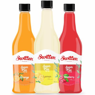 Switten Sugar Free Orange, Lemon and Raspberry Syrup - Pack of 3 (Each 750ml) I Diabetic Friendly | Concentrated Syrup | No Added Sugar | Cocktail, Mocktail, Sarbat I Keto friendly I Zero Calorie Sharbat