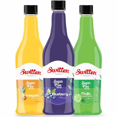 Switten Sugar Free Pineapple, Blueberry and Mojito Syrup - Pack of 3 (Each 750ml) I Diabetic Friendly | Concentrated Syrup | No Added Sugar | Cocktail, Mocktail, Sarbat I Keto friendly I Zero Calorie Sharbat