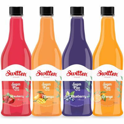 Switten Sugar Free Strawberry, Mango, Blueberry and Orange Syrup - Pack of 4 (Each 750ml) I Diabetic Friendly | Concentrated Syrup | No Added Sugar | Cocktail, Mocktail, Sarbat I Keto friendly I Sharbat