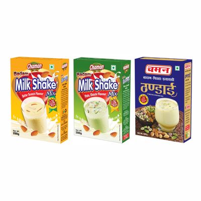 Butterscotch, Badam, and Thandai Milkshake Masala Mix 500g | Delicious & Nutritious Indian Beverage Mix | Easy-to-Make Refreshing Drinks (Pack Of 3, Butterscotch, Badam Milkshake And thandai Powder)