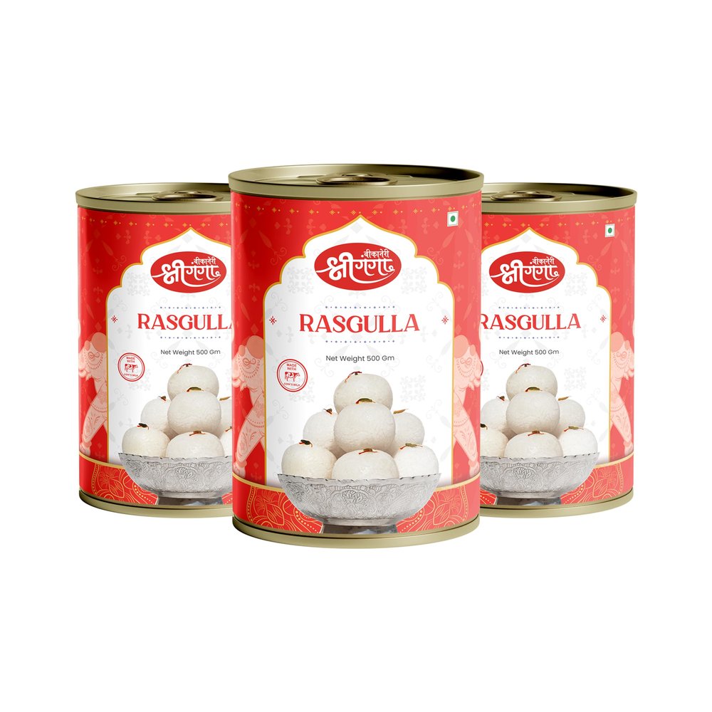 Bikaneri Shree Ganga Spongy Rasgulla, 1.5Kg (500Gm x 3) Tin, Traditional Bikaneri Sweet, Bikaneri Mithai, Shahi Sweet Delicacy 30 Pieces