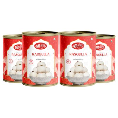 Bikaneri Shree Ganga Spongy Rasgulla, 2Kg (500Gm x 4) Tin, Traditional Bikaneri Sweet, Bikaneri Mithai, Shahi Sweet Delicacy 40 Pieces