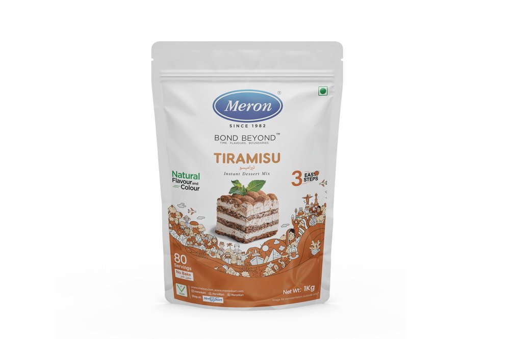 Meron Tiramisu | Instant Dessert Mix | Italian No-Bake Dessert | Natural Flavour & Colour | Creamy Texture | Vegan | Easy Preparation | 1 kg