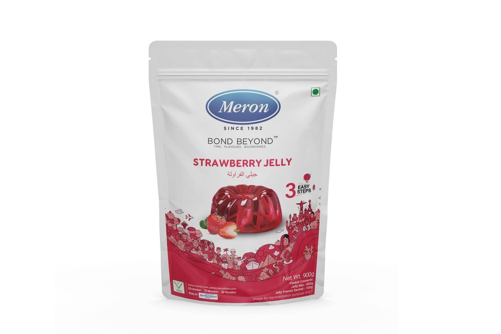 Merons Strawberry Jelly - 900g | Sweet & Fruity Premix | Delightful Dessert Treat | Easy to Prepare | Strawberry Jelly Powder