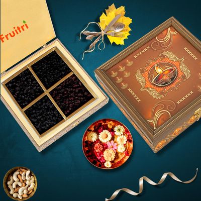 Fruitri Premium Dry Fruit Gift Box for Diwali and Christmas  Assorted Dry Fruits Gift Hamper Pack (100g Each, 10x10x2 Inches)  Festival Gift Box with Cranberries, Raspberries, Blueberries & Black Raisins