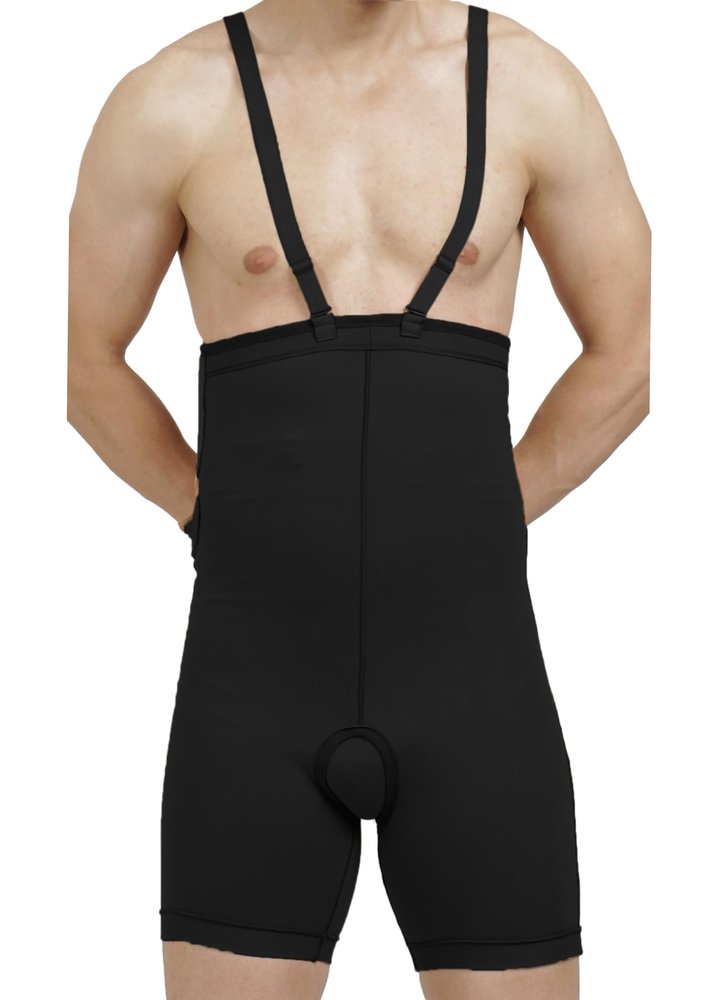 Dermapress HIGH Waisted Panty Upto Mid-Thigh | Moderate Compression | Thigh and Abdomen Liposuction Recovery Garment | Shapewear | Tights | Tummy Tucker | Open Pubis |Strap (Black, 5XL)