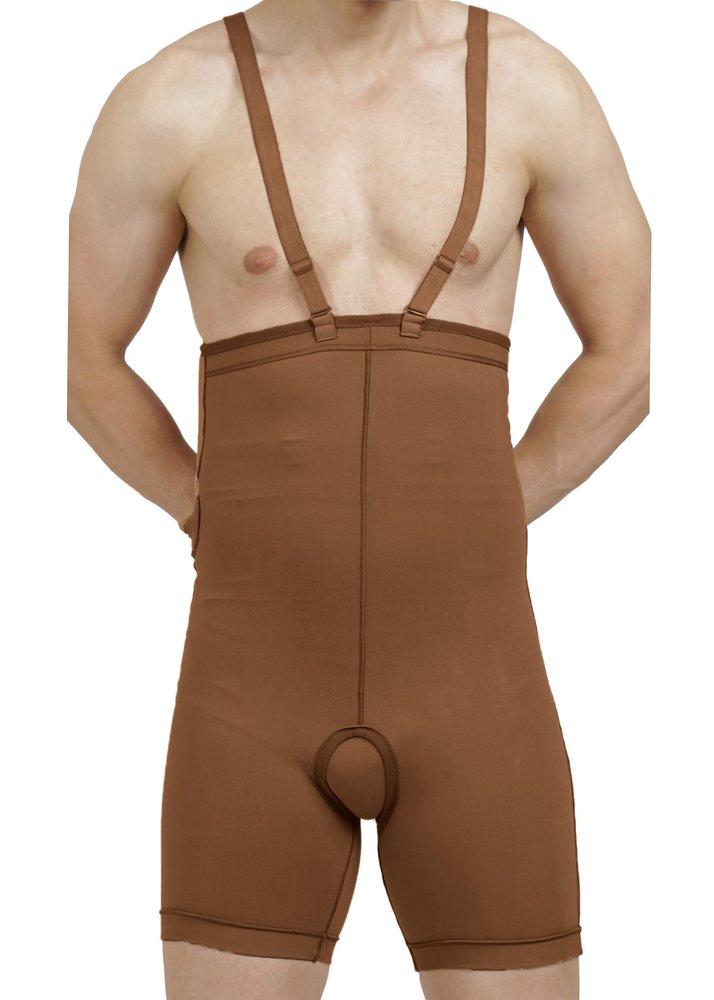 Dermapress HIGH Waisted Panty Upto Mid-Thigh | Moderate Compression | Thigh and Abdomen Liposuction Recovery Garment | Shapewear | Tights | Tummy Tucker | Open Pubis |Strap (Brown, 4XL)