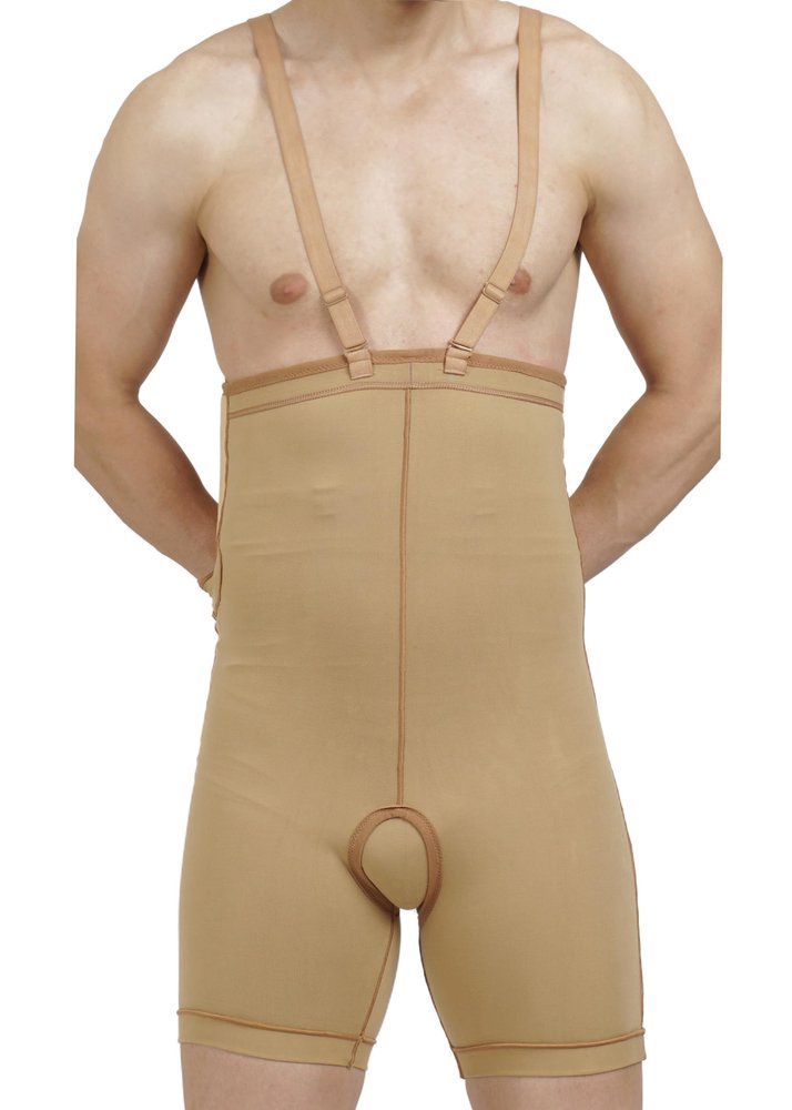 Dermapress HIGH Waisted Panty Upto Mid-Thigh | Moderate Compression | Thigh and Abdomen Liposuction Recovery Garment | Shapewear | Tights | Tummy Tucker | Open Pubis |Strap (Beige, L)