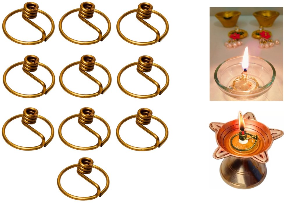 Niranjan Kadi Brass Ring Wick Holder for Diya Bati Oil Lamps (Round Shape) for Pooja Deepam Deepak Cotton Samai Kuthu Vilakku Thiri Stand (10)