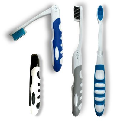 ALAZCO 4 Pack Soft Travel Comfort Hold Toothbrush On The Go Folding Bristle Brushes Compact Size Ergonomic Foldable Camping Gym School Locker Backpack TSA Approved BPA-Free