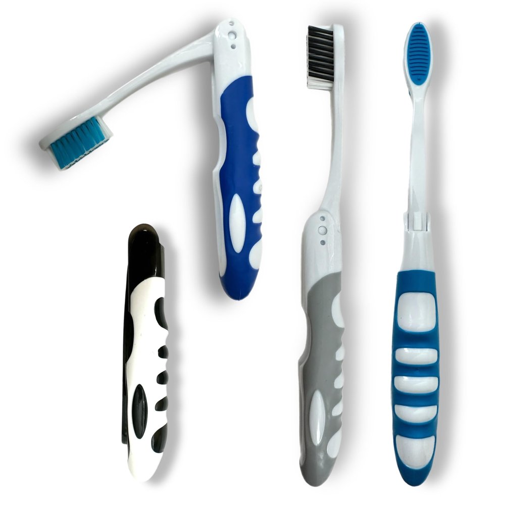 ALAZCO 4 Pack Soft Travel Comfort Hold Toothbrush On The Go Folding Bristle Brushes Compact Size Ergonomic Foldable Camping Gym School Locker Backpack TSA Approved BPA-Free