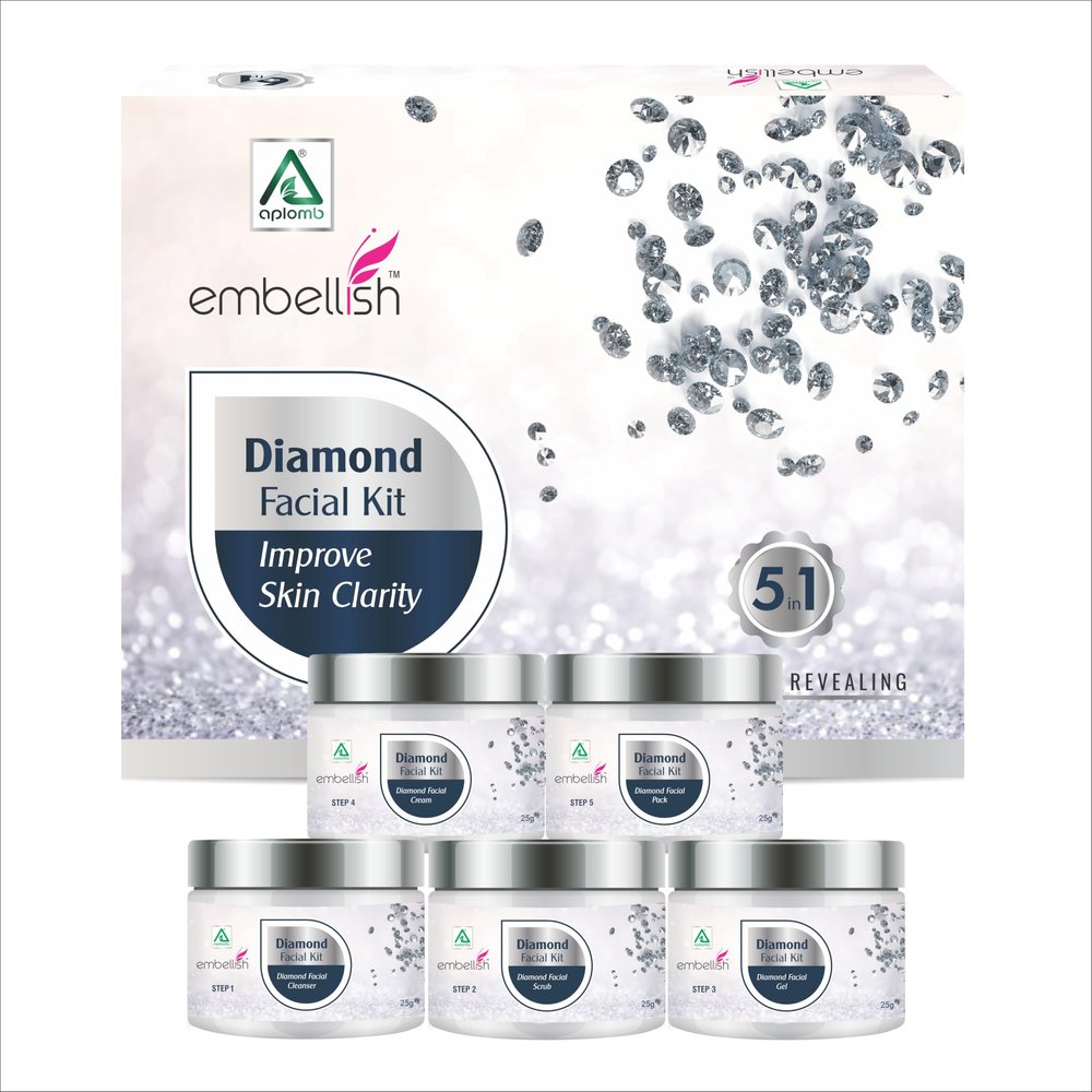 Aplomb Embellish Diamond Facial Kit (5-in-1)  Luxury Skin Brightening & Rejuvenation Treatment for Face | Deep Cleansing, Exfoliation, Massage Cream, Face Pack & Serum