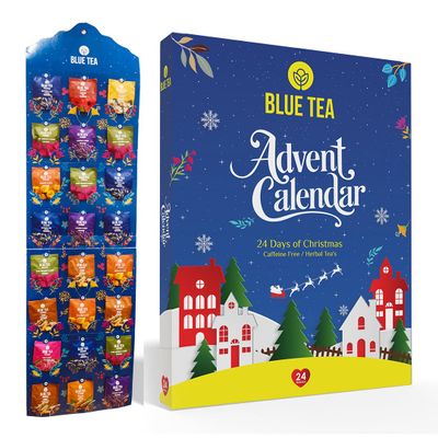 BLUE TEA - Advent Calendar 2025 (Blue) - 24 Tea Bags - Plant Based - 24 Unique Tea | Limited Edition | Sampler & Variety Pack | Caffeine Free - Herbal Tea - Christmas Holiday Unique Advent Calendar Tea Gift Set | Gift Idea for Men and Women