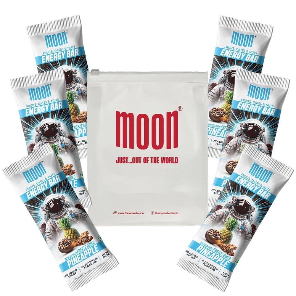 MOON Energy Bar Pineapple  270g Pack (45g x 6 Bars) 100% Natural | No Added Sugar | Vegan | Clean Energy Snack with Real Fruits & Nuts | On-the-Go Nutrition |